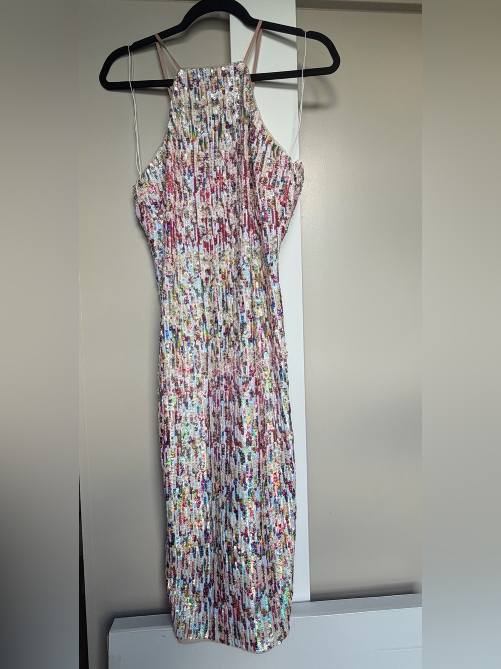 Sequin Halter Midi Dress in Multicolor